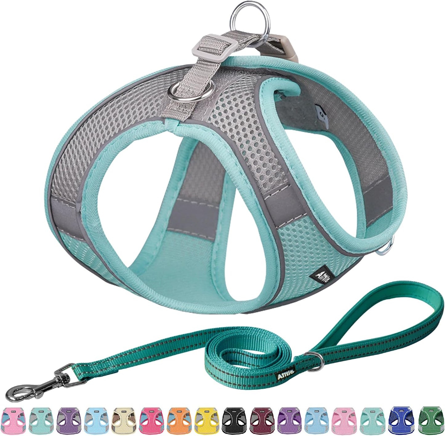 AIITLE Escape Proof Dog Harness - Step in Adjustable Dog Harness No Choke Over with Breathable Mesh for Summer- Outdoor Walking, Camping, Training for Medium Dogs Turquoise XL
