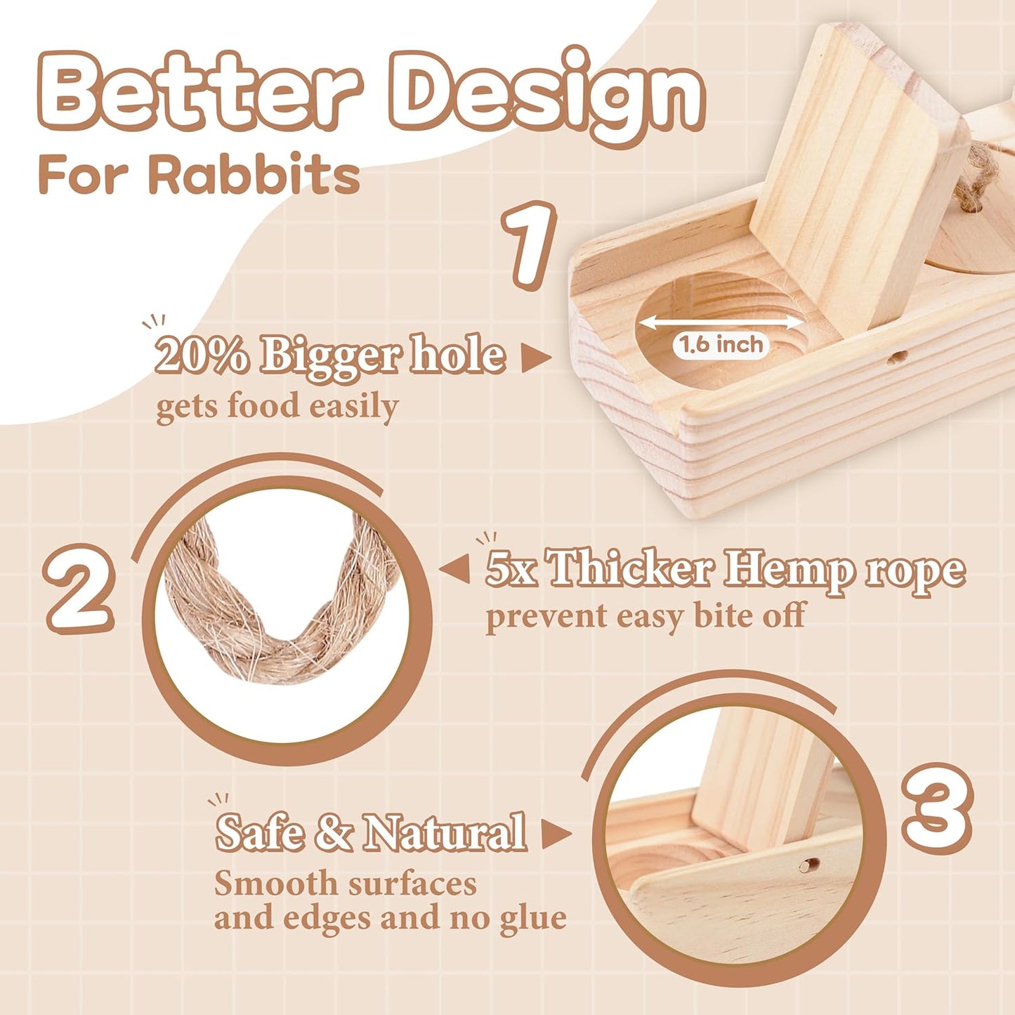 SoulThink® Interactive Wooden Pet Rabbit Toys - Sniff n' Snack Bunny Chew Toys for Rabbit Treats, Suited as Guinea Pig Toys, Hamster Toys for Boredom, Bunny Toys for Rabbits Keep Busy (2 Sets)