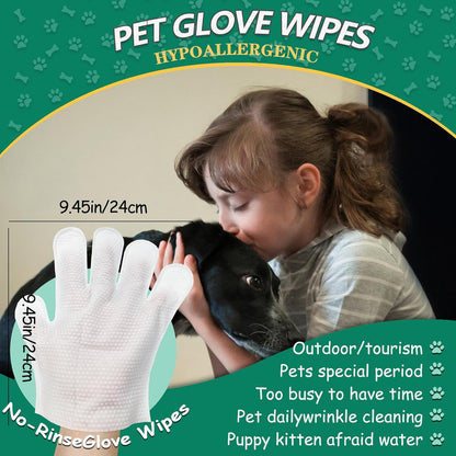 20 PCS Pet Cleaning and Deodorizing Bathing Grooming Glove Wipes for Dogs and Cats, Extra Thick Nourish Fur No-Rinse Grooming Wipes for Daily Care and Travel, Hypoallergenic