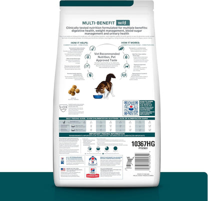 Hill's Prescription Diet w/d Multi-Benefit Digestive/Weight/Glucose/Urinary Management Chicken Flavor Dry Cat Food, Veterinary Diet, 4 lb. Bag