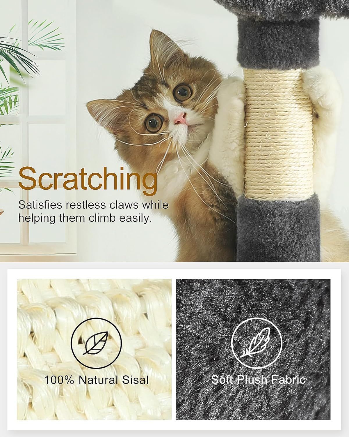 HOOPET 32IN Cat Tree for Indoor Cats - Multi-Level Cat Tower with Hammock, Condo, Scratching Posts, Self-Grooming Brush & Play Ball - Space-Saving Cat Furniture for Small Apartments