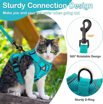 Cat Harness and Leash for Walking Soft Cat Harness Escape Proof, Adjustable Kitten Harness Cat Leash Reflective Strips Jacket, Breathable Cat Vest Harness Set for Kitten Easy to Wear Outdoor Walking