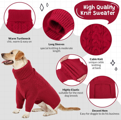 Queenmore Dog Sweater, Puppy Sweater for Small Dogs,Warm Winter Fall Dog Sweaters for Dog Girls Boys, Solid Turtleneck Knit Sweater for Large Medium Dogs,Long Sleeves Christmas Dog Sweater Red,XS