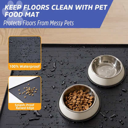 Large Dog Mats for Food and Water, 32"x24" Waterproof Pet Food Mats for Floor Nonslip Silicone Bowl Mats with Raised Edges