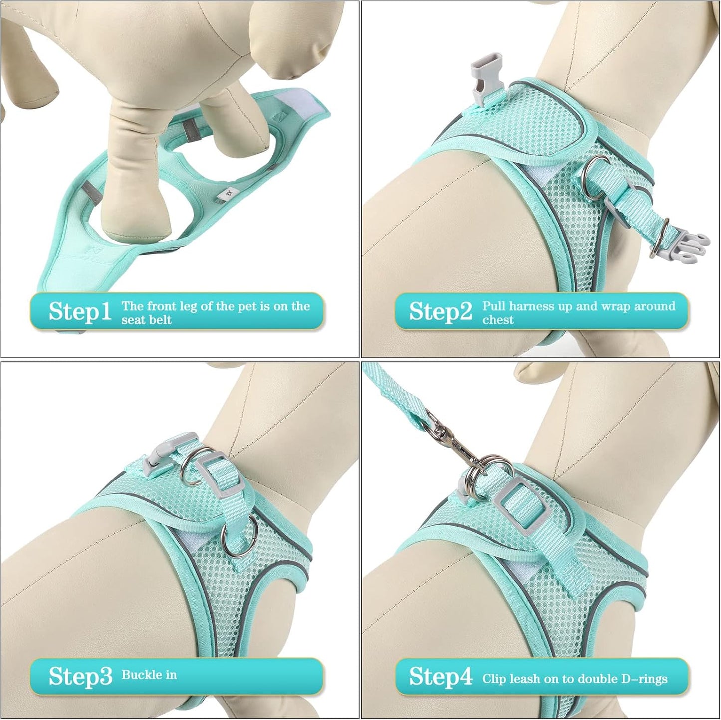 YIMEIS Dog Harness and Leash Set, No Pull Soft Mesh Pet Harness, Reflective Adjustable Puppy Vest for Small Medium Large Dogs, Cats (Tiffany Blue, Medium (Pack of 1)