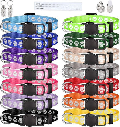 14 PCS Puppy Collars for Litter Puppy ID Collars Glow in The Dark Whelping Supplies Soft Nylon Breakaway Coloured Collars with 2 ID Tags(M)