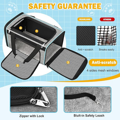 HUANLANG Soft-Sided Cat Carrier Airline Approved,Dog Carriers for Small Dogs Medium Cats,Pet Travel Carrier Up to 20 Lbs,Collapsible Cat Bag
