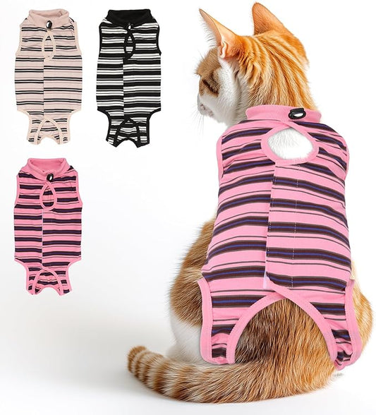 3 PCS Cat Recovery Suit for Spay Abdominal Wounds Female, Cat Onesie for Cats After Surgery, Pet Surgery Recovery Suit Kitten Onesie for Cats Anti Licking