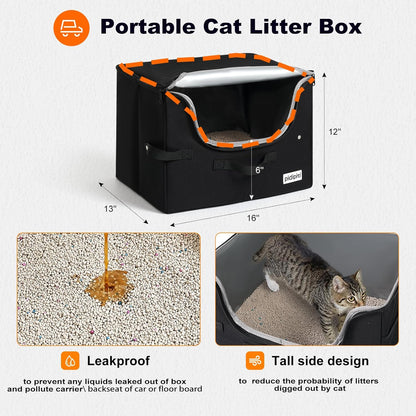 25''(L) x 17''(W) x 17''(H) Extra Large Expandable cat Carrier for car Travel,Soft Crate for 1 Large / 2 Medium Cats up to 35 lbs,Long Road Trip cage with a Leakproof Portable Litter Box
