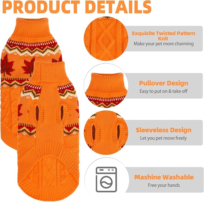 PUPTECK Winter Cat Sweater Coat - Soft Warm Cold Weather Clothes Knitwear for Kittens & Small Dogs Indoor Outdoor Wearing, Knitted Classic for Doggies Kitties Girls Boys, Maple Leaf Orange, S