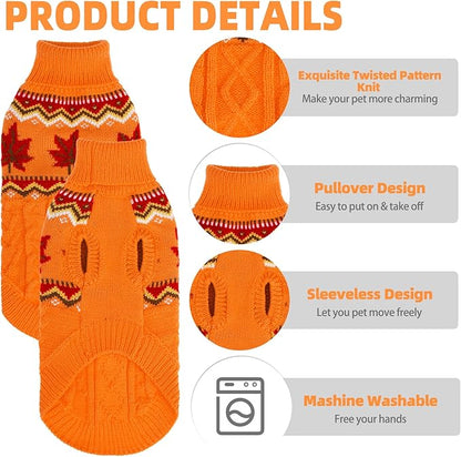 PUPTECK Winter Cat Sweater Coat - Soft Warm Cold Weather Clothes Knitwear for Kittens & Small Dogs Indoor Outdoor Wearing, Knitted Classic for Doggies Kitties Girls Boys, Maple Leaf Orange, S