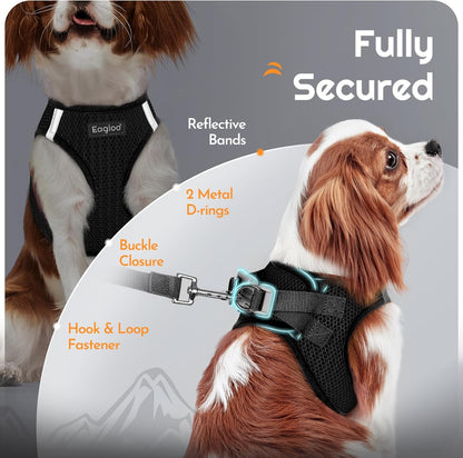 Eagloo Small Dog Harness and Leash Set, Step in Puppy Vest with Breathable Soft Mesh, Walking Reflective Pet Harness for Small Dogs, Black, S