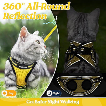 rabbitgoo Cat Harness and Leash Set for Walking Escape Proof, Adjustable Soft Kittens Vest with Reflective Strip for Cats, Comfortable Outdoor Vest, Bright Yellow, L