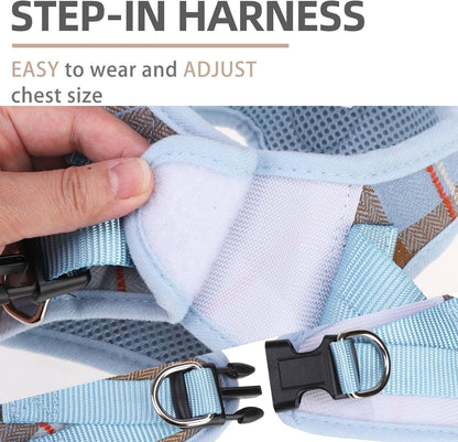 PUPTECK Adjustable Dog Harness Collar and Leash Set Step in No Pull Pet Harness for Small Medium Dogs Puppy and Cats Outdoor Walking Running, Soft Mesh Padded Reflective Vest Harnesses, BlueBrown XS