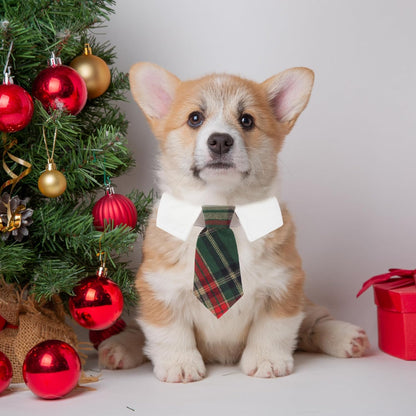 ADOGGYGO Christmas Dog Necktie, Xmas Pet Tuxedo Costume, Green Plaid Christmas Neck Tie Collars for Small Dogs (Small)