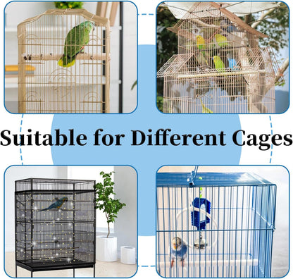 Daoeny Bird Cage Seed Catcher, Large Bird Cage Cover, Adjustable Soft Airy Nylon Mesh Net, Birdcage Cover Skirt Seed Guard for Parrot Parakeet Macaw African Round Square Cages (Black, Sequins Star)