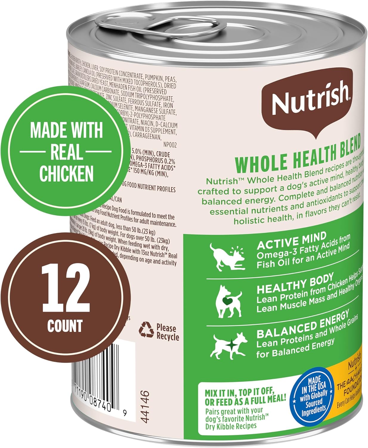 Nutrish Rachael Ray Wet Dog Food Chunks in Gravy Real Chicken & Veggies Recipe, 13 oz. Can, 12 Count