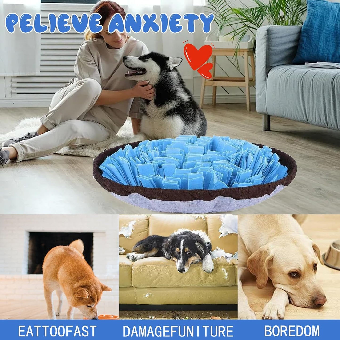 Snuffle Mat for Dogs Interactive Puzzle Feeder for Cognitive Mental Stimulation Anti Boredom Dog Toys for Puppy Games Enrichment Toy & Cat Activity Rug Indoor Outdoor