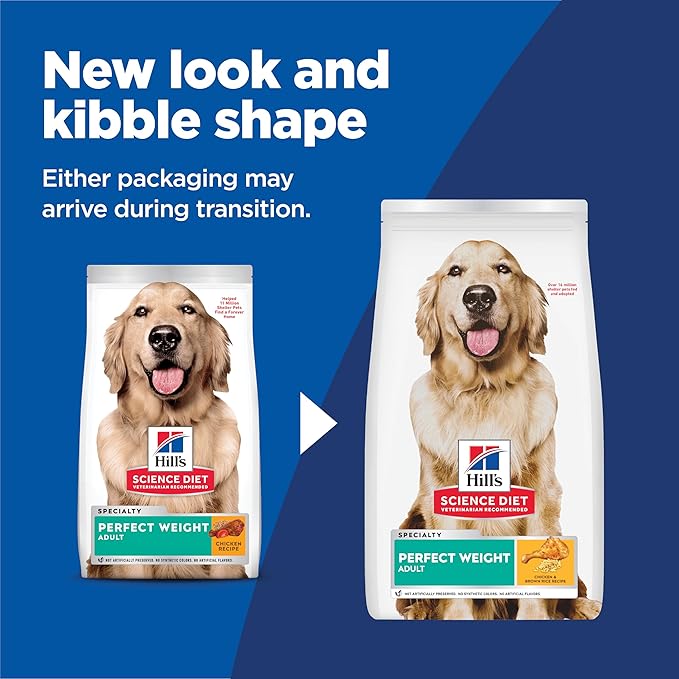 Hill's Science Diet Adult 1-6 Perfect Weight Dry Dog Food, Chicken & Brown Rice, 25 lb. Bag