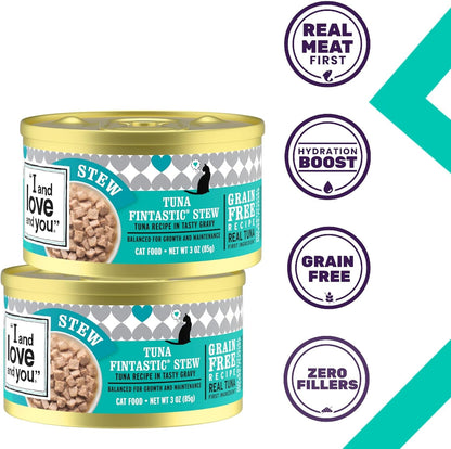 I and love and you Wet Cat Food - Tuna Fintastic Stew - Tuna Recipe, Grain Free, Filler Free, 3oz Pack of 24 Cans