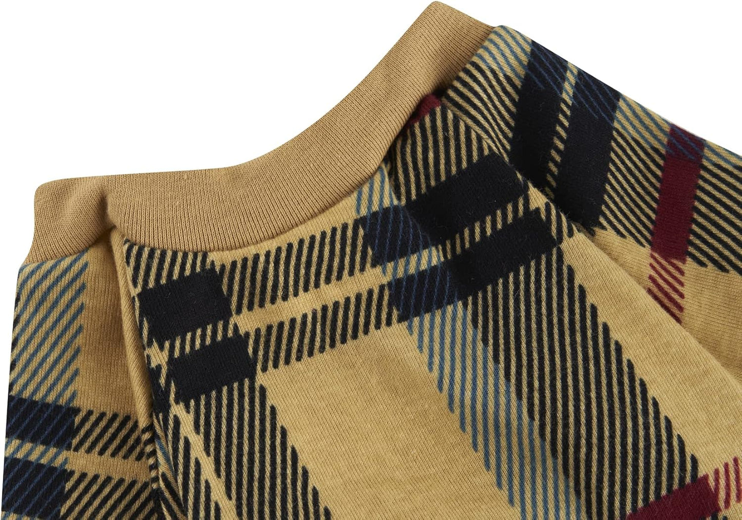 Beige Buffalo Plaid Christmas Clothes for Dogs Pajamas Onesie PJS, Back 23" XLarge