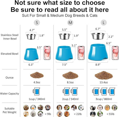 Dog Bowls,Cone Friendly Non Slip Single Dog Bowl with Stainless Steel Inner, Raised Bowls for Small Dogs Spaniel Dogs Long Ear, High Capacity, M/2 Cup Blue