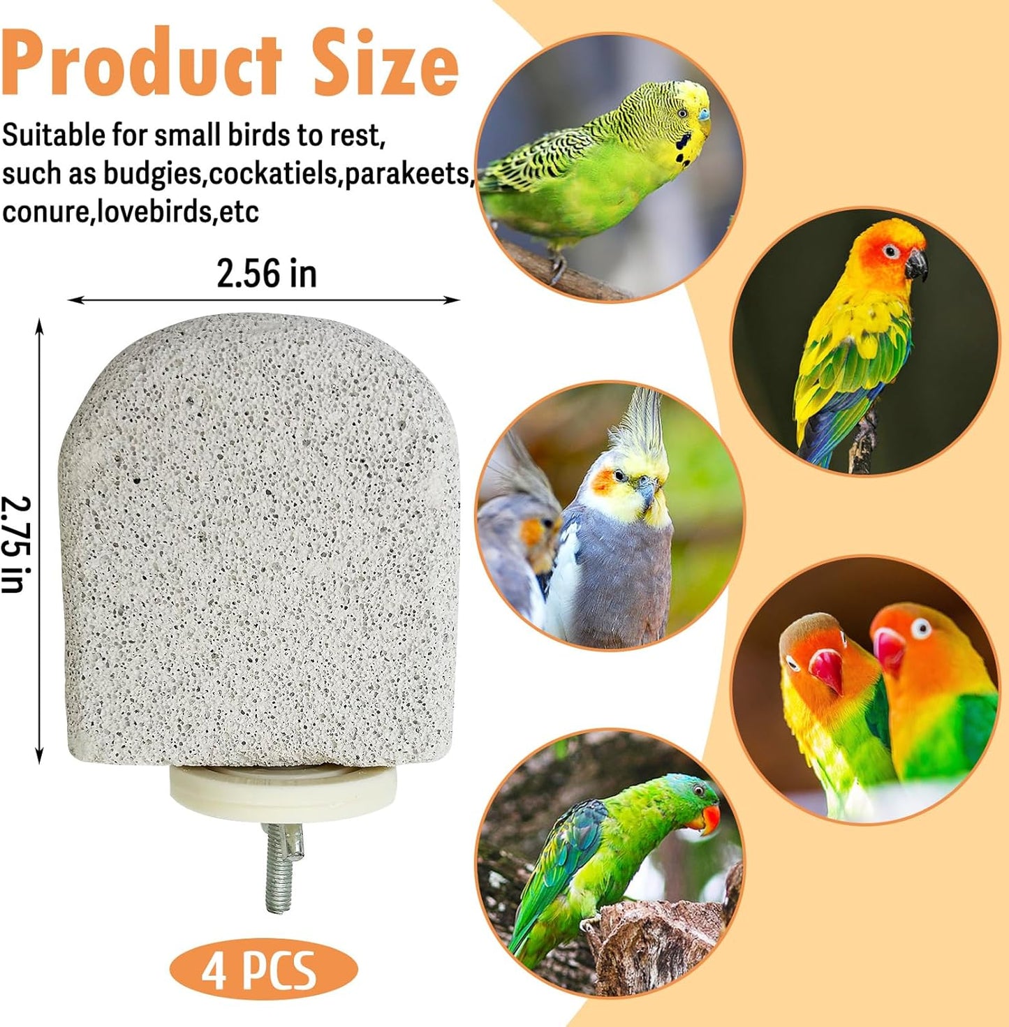 PINVNBY 4 PCS Bird Perch Stands Parrot Calcium Perch Beak Grinding Stone Foot Claws Trimmer Parakeet Platform Parrot Chewing Toys for Small Medium Cockatiel Conure Lovebird Finch