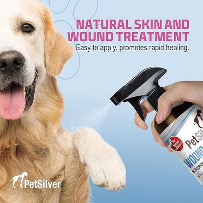 PetSilver Wound & Skin Spray - Dog Wound Spray, Hot Spot, Allergy Relief for Dogs, Itch Spray for Cats - Natural Skin Soother - Chelated Silver, Superior to Colloidal Silver - Made in USA - 16 fl oz
