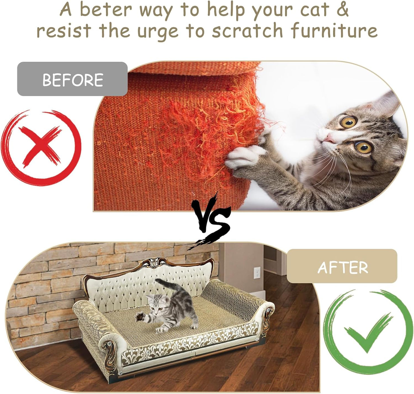 Luxury Cardboard Cat Scratcher Sofa Bed, Couch Shaped Scratching Board, Scratch Lounge with Catnip, Scratcher for Indoor Cats Large Grey