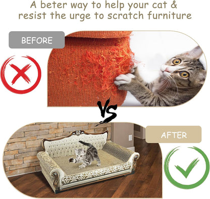 Luxury Cardboard Cat Scratcher Sofa Bed, Couch Shaped Scratching Board, Scratch Lounge with Catnip, Scratcher for Indoor Cats Large Grey