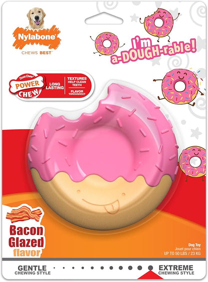 Nylabone Donut Power Chew Toy for Dogs, Dog Toys for Aggressive Chewers, Bacon Glazed Flavor, Large Dogs - Up to 50 lbs, 1 Count