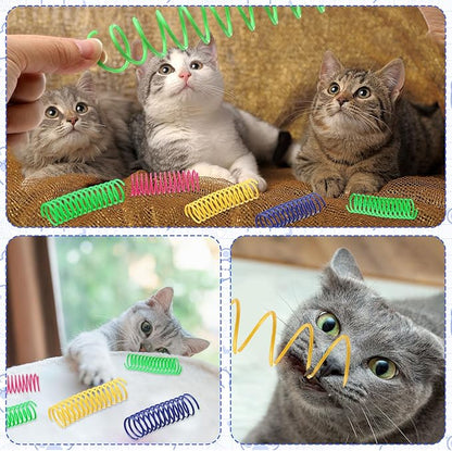 Yunsailing 100 Pcs 3.5 Inch Cat Spring Toy Cat Spiral Toys for Indoor Colorful Interactive Plastic Springs Coil for Kitten Hunting Swatting Biting