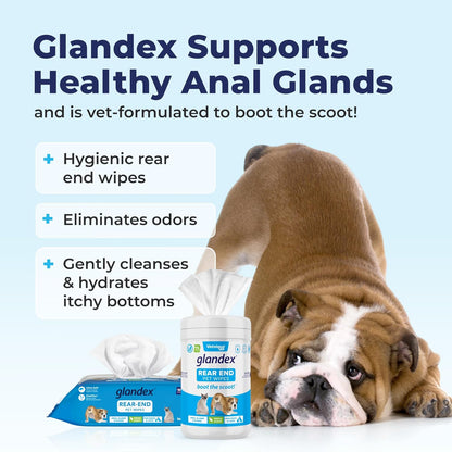 Vetnique Glandex Dog Wipes for Pets Cleansing & Deodorizing Anal Gland Hygienic Dog & Cat Wipes with Vitamin E, Skin Conditioners and Aloe (75ct)