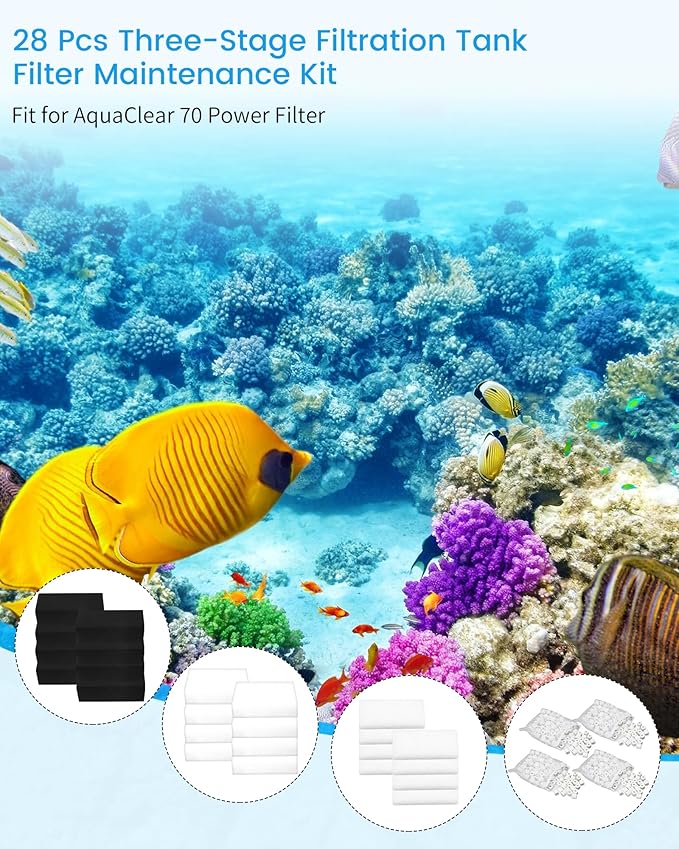 8 Set Three-Stage Filters Media Maintenance Kit for AquaClear 70 Power Filter, for 40-70 Gallon Aquariums with Bio Sponge Filter Media, Foam Filter Pads, Water Polishing Pads, 2KG BioMax Media