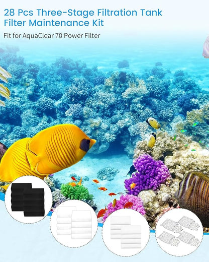 8 Set Three-Stage Filters Media Maintenance Kit for AquaClear 70 Power Filter, for 40-70 Gallon Aquariums with Bio Sponge Filter Media, Foam Filter Pads, Water Polishing Pads, 2KG BioMax Media