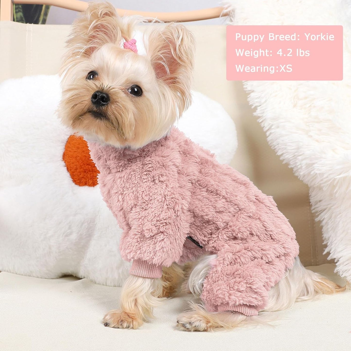 Dog Sweater for Small Dogs, XXS Dog Sweaters Turtleneck Doggie Pajamas Jumpsuits, Small Doggy Clothes Girl Boy, Cold Weather Puppy Onesie Outfits Yorkie Chihuahua Apparel,Light Pink,XXS