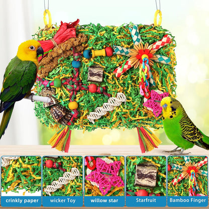 Bird Toys Parakeet Toys,Large-Sized Parrot Foraging & Shredding Cage Hanging Toys with Seagrass Mat for Budgies,Cockatiels,Lovebirds,Conures Small & Medium Parrots (Colorful with Starfruit (1PCS))