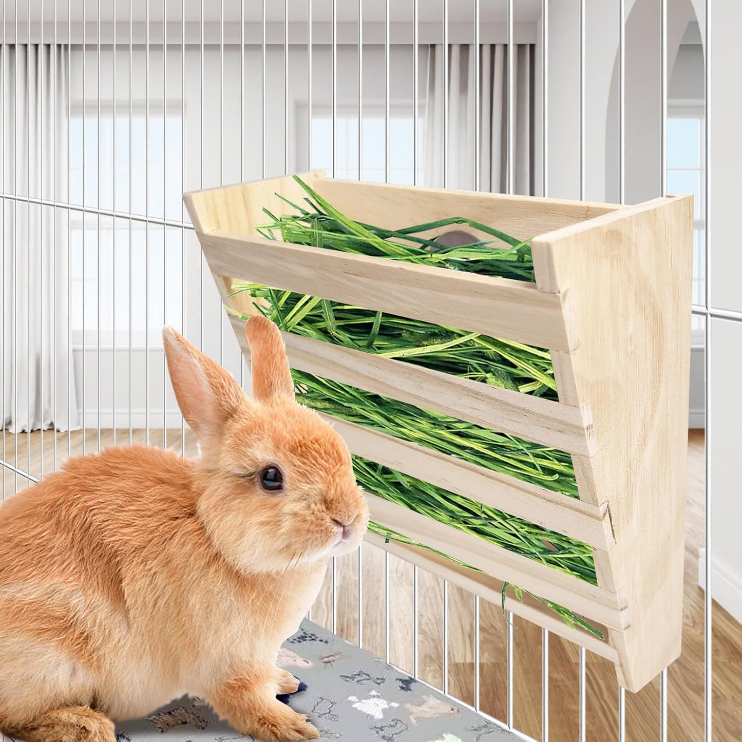 Hamiledyi Small Rabbit Hay Feeder with Litter Box Wooden Food Feeding Manger Bunny Hay Dispenser Small Animals Grass Holder for Guinea Pig Hamsters Bunny Chinchilla
