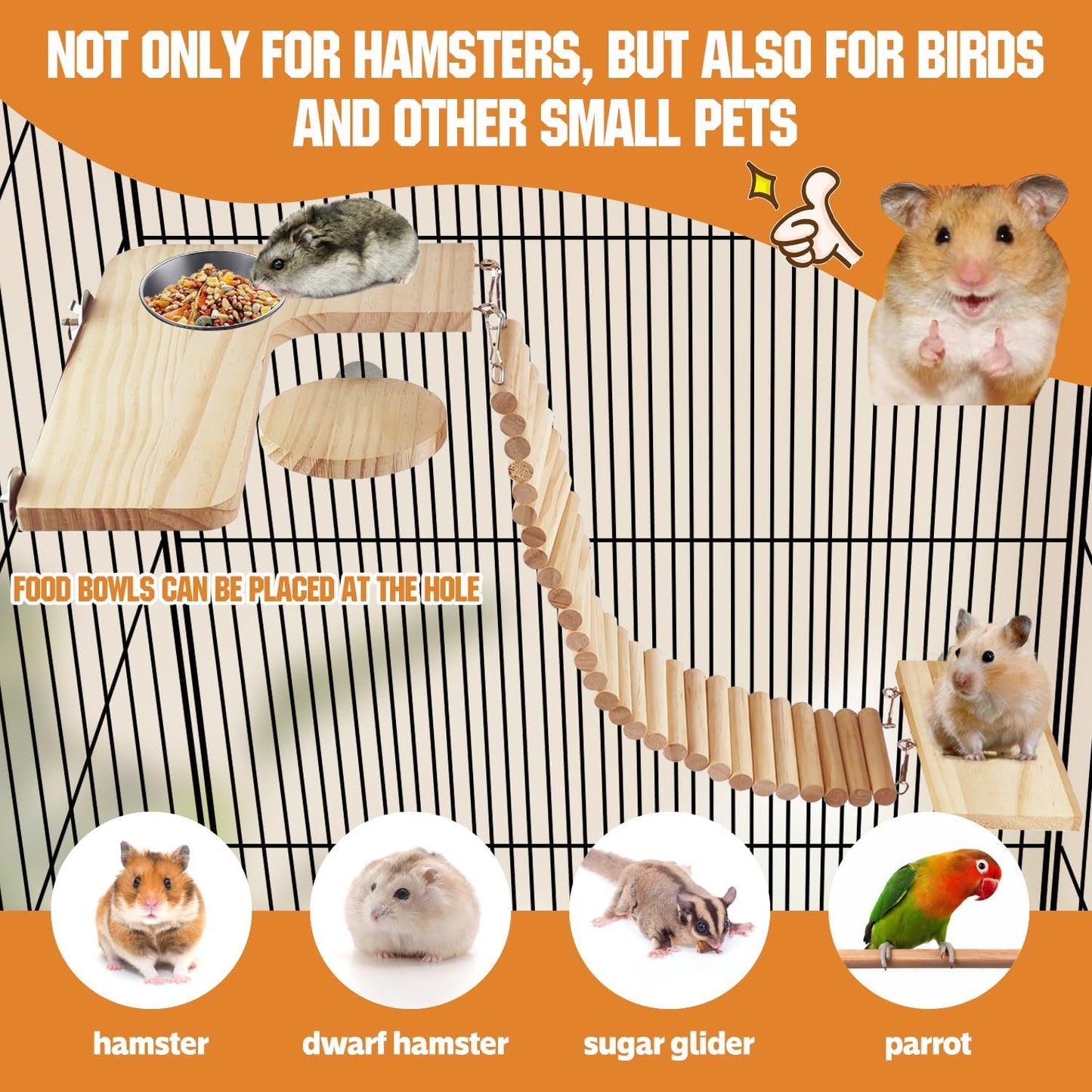 Hamster Suspension Bridge Toy，Small Animal Climbing Toys,Chinchilla Cage Natural Wood Flexible Platform Toy,Suitable for Hamsters, Chinchillas, Guinea Pigs, Birds, Small Animals