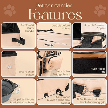Large Cat Carrier Soft-Sided Travel Carrier - Fits 2 Cats or Small Dog, Portable Foldable Design with Litter Box, Bowl & Fleece Pad, 24” x 16.5” x 16.5”
