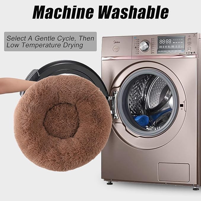 Small Round Dog Bed, Cat Beds for Indoor Cats, Calming Anti-Anxiety Donut Bed for Puppy and Kitten, Washable Round Fluffy Pet Bed for Small Medium Dogs and Cats(Fits up to 25 lbs Pets)