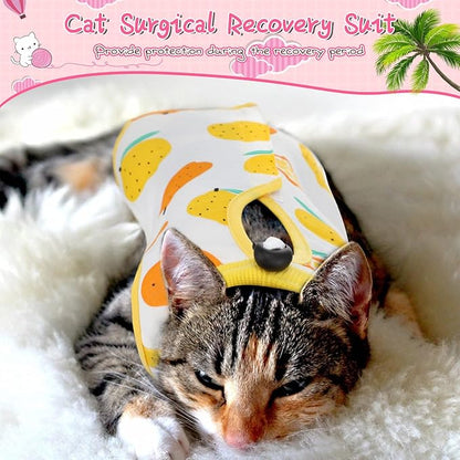 Nuanchu 3 Pieces Cat Recovery Suit Kitten Recovery Suit E-Collar Alternative for Cats and Dogs Abdominal Skin Anti Licking Pajama Clothes Sets(Small,Fruit Style,Colorful)