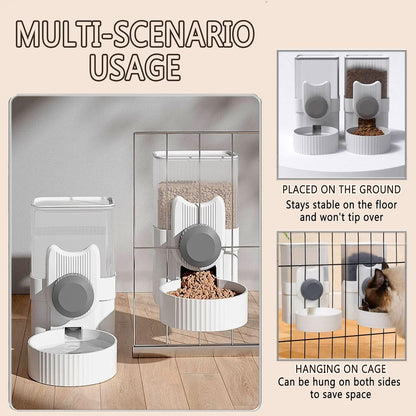 kathson Hanging Automatic Pet Food and Water Dispenser,Gravity Auto Rabbit Feeder for Cage,Guinea Pig Feeder and Waterer Set,Cat Food Bowl Dog Feeding Station for Bunny,Ferret,Chinchilla (Grey)