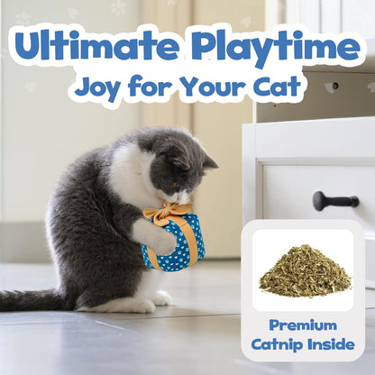 Gift Box Catnip Toy – Christmas & Birthday Cat Toy with Catnip & Crinkle, Cute Plush Present for Indoor Cats, Christmas Cat Gift & Stocking Stuffer