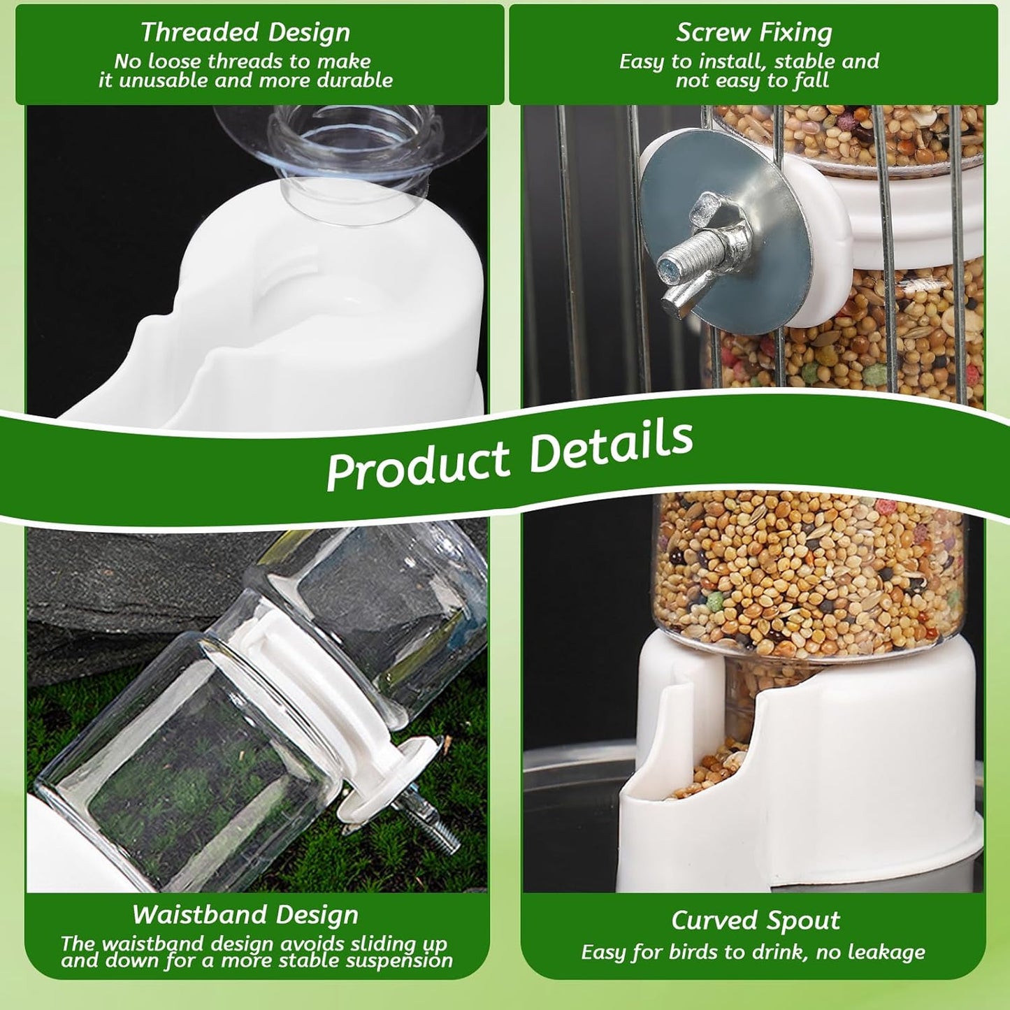 4 Pcs Bird Feeder Water Dispenser, Bird Feeder and Drinker Set, Automatic Bird Feeder for Cage, Hanging Bird Food Bowl, Bird Cage Accessories for Hamsters,Pigeons,Parrot