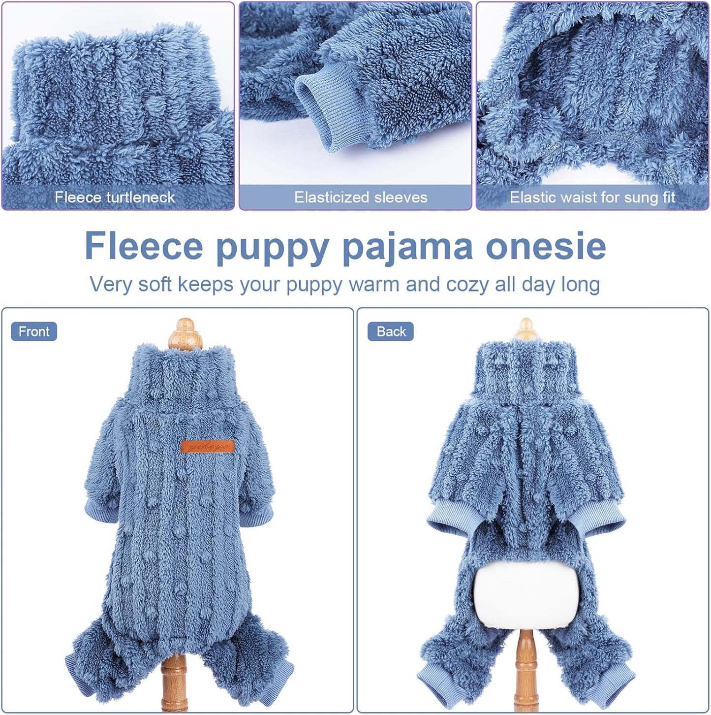 Dog Sweater for Small Dogs, XXS Dog Sweaters Turtleneck Doggie Pajamas Jumpsuits, Small Doggy Clothes Girl Boy, Cold Weather Puppy Onesie Outfits Yorkie Chihuahua Apparel, Blue,M