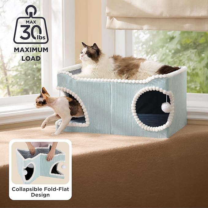 Bedsure Cute Cat House for Indoor Cats - Extra Wide Cat Scratch House with Large Top Sisal Scratch Pad for Multiple Cats, Foldable Kitty Cave Hideaway for Entertainment, 23.6x15.9x12.6inches, Blue