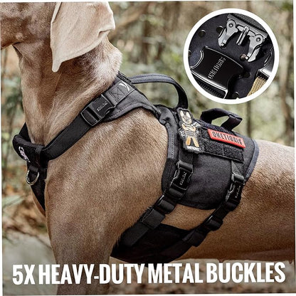 OneTigris Tactical Large Dog Harness, 5X Metal Buckled No Pull Service Dog Harness Vest with Hook & Loop Panels, Military Heavy Duty Dog Vest for Walking Hiking Training