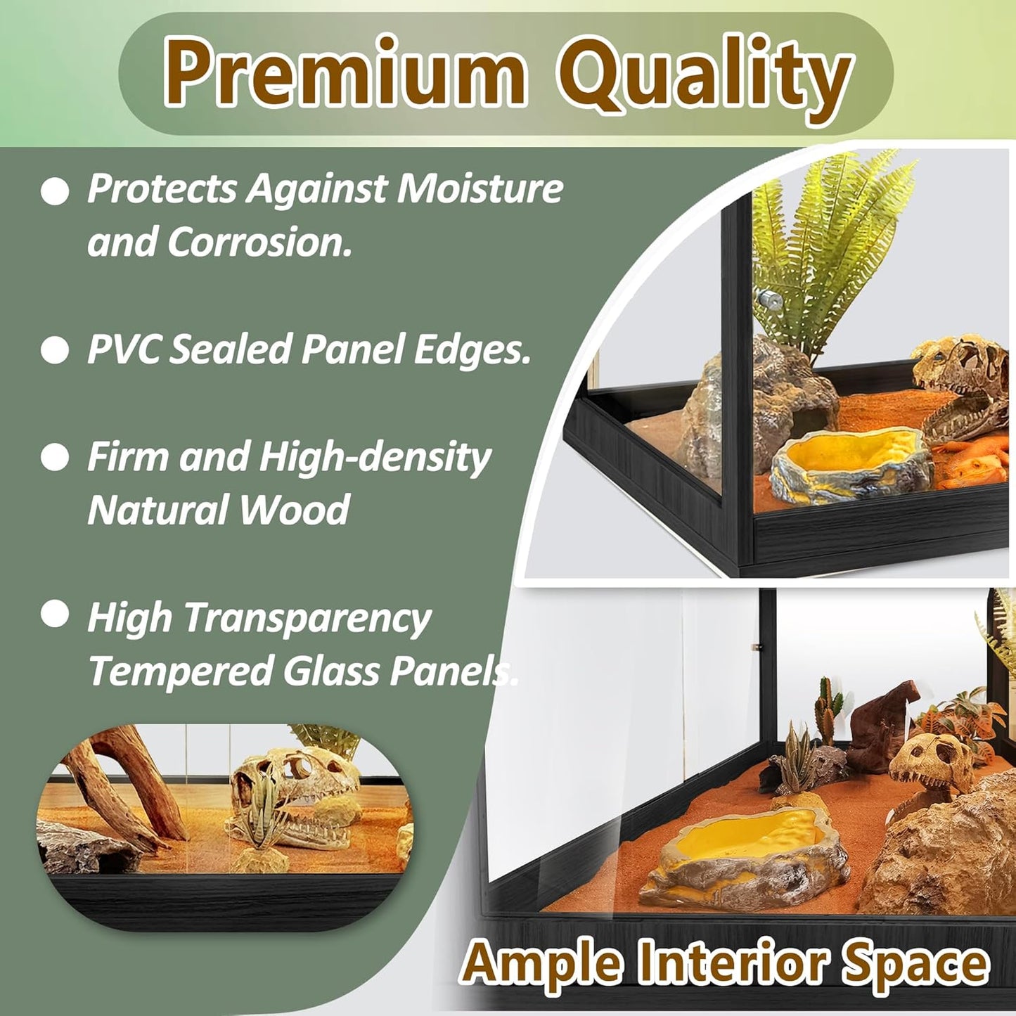 PROLEE Bearded Dragon Tank,28 Gallon Tempered Glass Reptile Tank with Mesh Roof and Front Sliding Door, Anti-Scratch Lizard Tank,Spacious Reptile Enclosure for Snakes,Lguanas, Chameleons(Black)