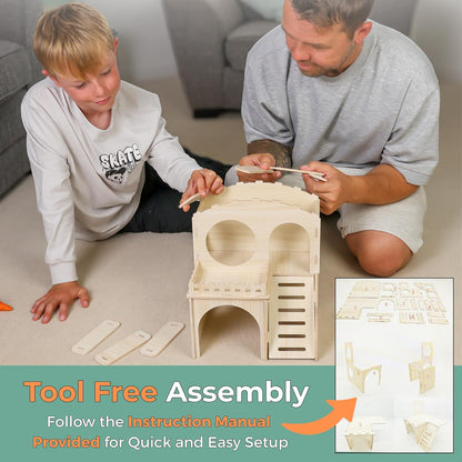 Large Guinea Pig Hideout with Wooden House, Toys & Accessories – Includes Guinea Pig Bed, Castle Hideaway & Chew Toy Bundle with Wooden Hideout, House & Hut Indoor Habitat